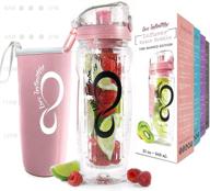 live infinitely 32 oz. fruit infuser water bottle: stay hydrated with time marker, insulation sleeve, and recipe ebook - a fun & healthy way in rose gold timeline, 32 ounces logo