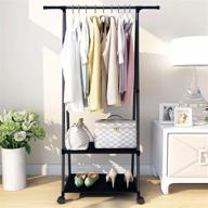 👕 rolling garment rack with shelves for bedroom – small metal clothes rack on wheels for hanging clothes, black логотип