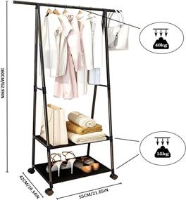 img 2 attached to 👕 Rolling Garment Rack with Shelves for Bedroom – Small Metal Clothes Rack on Wheels for Hanging Clothes, Black