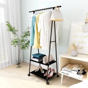 img 3 attached to 👕 Rolling Garment Rack with Shelves for Bedroom – Small Metal Clothes Rack on Wheels for Hanging Clothes, Black