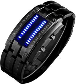 img 4 attached to ⌚ Часы с LED-дисплеем - модные водонепроницаемые наручные часы из нержавеющей стали в классическом черном цвете для мужчин