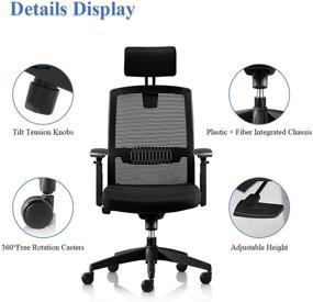 img 1 attached to 🪑 Comfortable and Adjustable Ergonomic Office Chair with Mesh Back, Lumbar Support, and High Back Design - Black