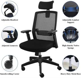 img 2 attached to 🪑 Comfortable and Adjustable Ergonomic Office Chair with Mesh Back, Lumbar Support, and High Back Design - Black