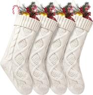 🎁 fesciory 4 pack christmas stockings: large 18 inches cable knitted gifts & decorations for family holiday xmas party, ivory white logo