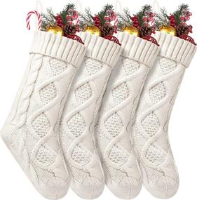 img 4 attached to 🎁 Fesciory 4 Pack Christmas Stockings: Large 18 Inches Cable Knitted Gifts & Decorations for Family Holiday Xmas Party, Ivory White