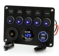 🚀 multi-function marine ignition toggle rocker switch panel: dual usb socket charger 4.2a, led voltmeter, 12v power outlet, 5 gang on-off toggle switches – ideal for rv, car, boat, truck, yacht logo