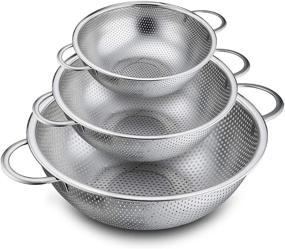 img 4 attached to 🍝 P&P CHEF Set of 3 Stainless Steel Micro-Perforated Colanders Strainers for Draining, Rinsing, and Washing - Ideal for Pasta, Vegetables, Fruits - Heavy Duty, Dishwasher Safe - 1/3/5 Quart