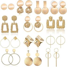 img 4 attached to 💎 Stunning 13 Pairs Statement Drop Dangle and Chic Gold Stud Earrings Set for Women & Girls - Fashionable Geometric Designs - Ideal Jewelry Gifts