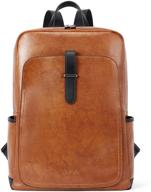 🎒 bostanten leather laptop backpack purse: casual college bag daypack in brown logo