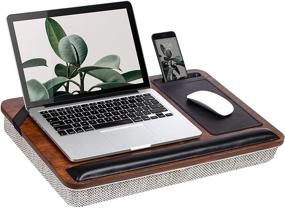 img 4 attached to 💻 Rossie Premium Bamboo Lap Desk with Wrist Rest, Mouse Pad, Phone Holder - Suitable for Laptops Up to 15.6 Inches - Espresso Finish - Style No. 91712