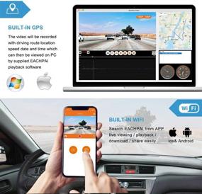 img 2 attached to 🚗 1080P+1080P двухленточная автомобильная камера - EACHPAI K200 HD WiFi Dashcam для автомобилей с GPS, присоской для монтажа, суперконденсатором, циклической записью, монитором парковки, функцией обнаружения движения и функцией тайм-лапс.
