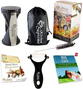 img 3 attached to 🍝 Zucchini Spaghetti Maker Bundle - Top Spiralizer with Peeler & Brush - Noodle Zoodler for Spiral Julienne & Fettuccine Pasta Hand Slicer - Low Carb/Keto/Paleo/Gluten Free CookBook