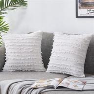 🛋️ set of 2 ivory white throw pillow covers, 18 x 18 inch - soft boho striped linen decorative cushion covers for couch, farmhouse sofa, chair, and living room логотип