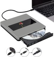 📀 portable external cd dvd drive - usb 3.0/type-c slim burner for laptop mac windows macbook air pro desktop pc imac (grey) logo