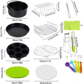 img 2 attached to 🥦 Complete Air Fryer Accessories Set for Ninja, Gowise, Cosori, Phillips, Cozyna - Includes 7 inch Cake Barrel, Pizza Pan, Recipes Cookbook, Skewers Rack, Bread Rack, and more - Green