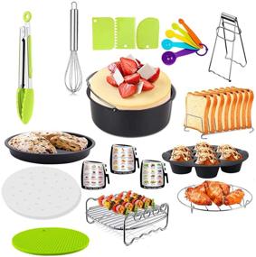 img 4 attached to 🥦 Complete Air Fryer Accessories Set for Ninja, Gowise, Cosori, Phillips, Cozyna - Includes 7 inch Cake Barrel, Pizza Pan, Recipes Cookbook, Skewers Rack, Bread Rack, and more - Green
