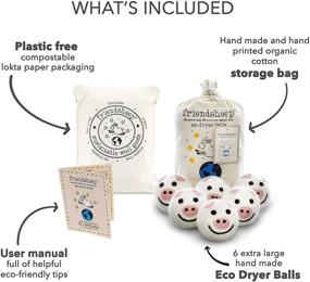 img 1 attached to 🐷 FRIENDSHEEP Wool Dryer Balls 6 Pack XL Organic Premium Reusable Cruelty Free Handmade Fair Trade | Lint-Free Fabric Softener | Adorable Pig - Piggy Band Design