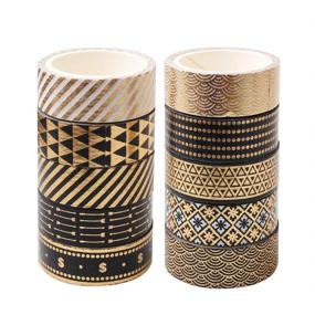 img 3 attached to YUBBAEX 10 Rolls Washi Tape Set: Black Gold Foil Print Decorative Tapes for Arts, Crafts, Journals, Planners, Scrapbooking, Wrapping - 15mm (Black Gold x 10 Rolls)