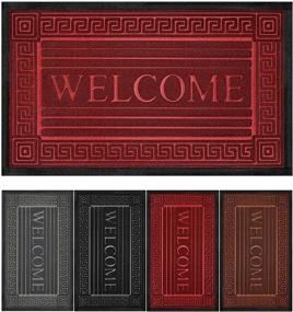 img 4 attached to Non-Slip Heavy Duty Rubber Backing Welcome Door Mat - 30x17 inches - Easy Clean, Absorbent, Waterproof Outdoor Doormat for Home Entrance