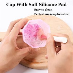 img 1 attached to 💄 HieerBus Makeup Brush Cleaner Kit: Cleaning Mat, Drying Rack, & Rinse Cup - Portable Pink Beauty Tool