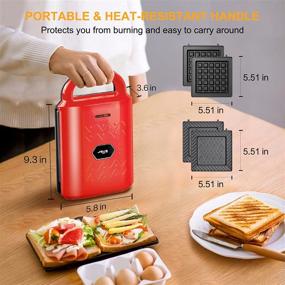 img 1 attached to Bear 2-in-1 Sandwich & Belgian Waffle Maker with Removable Plates - Red