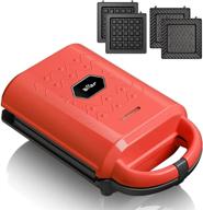 bear 2-in-1 sandwich & belgian waffle maker with removable plates - red logo