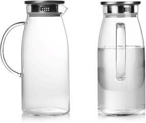 img 1 attached to 🥤 Glass Pitcher with Lid, 60 Ounces - Ideal for Hot/Cold Water, Juice, Iced Tea, and Other Beverages