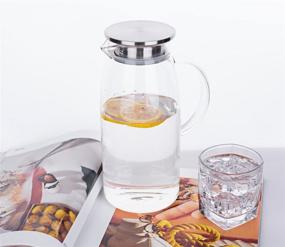 img 3 attached to 🥤 Glass Pitcher with Lid, 60 Ounces - Ideal for Hot/Cold Water, Juice, Iced Tea, and Other Beverages
