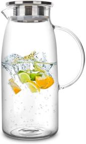 img 4 attached to 🥤 Glass Pitcher with Lid, 60 Ounces - Ideal for Hot/Cold Water, Juice, Iced Tea, and Other Beverages