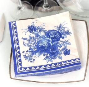 img 1 attached to 🌸 Blue Floral Decorative Paper Napkins for Wedding Birthday Dinner Lunch, 20 Count - 2-Ply Beverage Cocktail Napkins