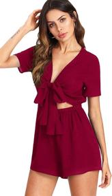 img 2 attached to 👗 SweatyRocks Women's V-Neck Tie-Front Short Romper Jumpsuit Playsuit - Stylish & Sexy