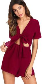 img 4 attached to 👗 SweatyRocks Women's V-Neck Tie-Front Short Romper Jumpsuit Playsuit - Stylish & Sexy