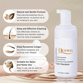 img 2 attached to 🧼 QUEWEL Foaming Eyelash Extension Cleanser - 100 ML Shampoo/Wash, Oil-Free, Safe for Daily Use! Includes Rinse Bottle and Soft Brush!