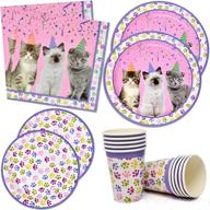 kitten party supplies set - 24 paper plates, 24 plates, 24 cups, 50 luncheon napkins - 🐱 kitty birthday decorations - paw cat girl kids themed disposable tableware party favor good set - by gift boutique logo