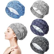 4-pack satin-lined sleep cap with elastic band - hair cover bonnet, no fading - adjustable slouchy beanie night sleeping cap for women & girls with frizzy hair - 4 colors (black, grey, royal blue, navy blue) logo