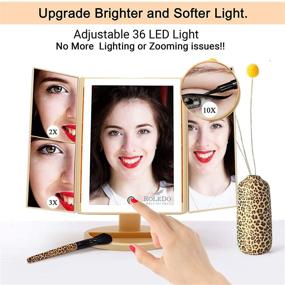 img 1 attached to RoLeDo LED Trifold Makeup Vanity Mirror with 2X/3X/10X Magnification, 36 Lights, Touch Screen & Portable Design - Animal Print. Ideal Gift for Women and Girls, Perfect for Cosmetic Use.