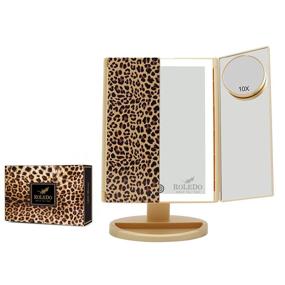 img 4 attached to RoLeDo LED Trifold Makeup Vanity Mirror with 2X/3X/10X Magnification, 36 Lights, Touch Screen & Portable Design - Animal Print. Ideal Gift for Women and Girls, Perfect for Cosmetic Use.