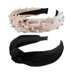 img 4 attached to BEBEEPOO Pearl Headbands: Elegant Velvet-Knotted Hair Accessories for Women - 2Pcs