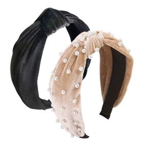 img 3 attached to BEBEEPOO Pearl Headbands: Elegant Velvet-Knotted Hair Accessories for Women - 2Pcs