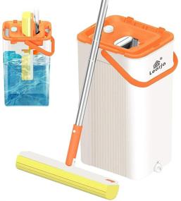 img 4 attached to 🧽 Learja Sponge Mop with Single Bucket Self-Wringer and Cleaning, Ultra-Absorbent Mop with Extendable Handle, Compact Floor Mop Pail with Easy Storage (Orange Bucket + Yellow Mop Head)