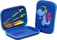 blue pencil case: big capacity multi compartment stationery box with anti-shock design, 3d dinosaur embossed pen box for girls, kids, teens, and adults логотип