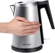 🔥 secura double wall stainless steel electric kettle water heater - ideal for tea and coffee with auto shut-off and boil-dry protection, 1.5l/1.6qt, black логотип