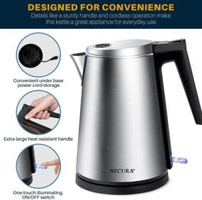 img 3 attached to 🔥 Secura Double Wall Stainless Steel Electric Kettle Water Heater - Ideal for Tea and Coffee with Auto Shut-Off and Boil-Dry Protection, 1.5L/1.6Qt, Black