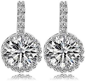 img 4 attached to 💎 Stunning Platinum Plated Cubic Zirconia Earrings - Halo Drop & Stud Collection