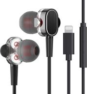 🎧 fapo lightning earbuds, quad drivers wired in-ear earphones with microphone and volume control, mfi certified, noise isolation headphones for iphone 13 iphone 12 11 xr xs 8p 7p -all ios system (black) logo