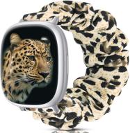 🐆 goton compatible with fitbit versa 3 band scrunchies: stylish soft fabric wristband bracelet for women - elastic scrunchy straps for fitbit sense/versa3 - yellow leopard print (size s) logo