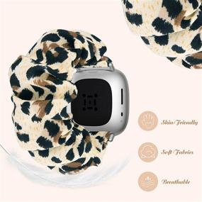 img 1 attached to 🐆 Goton Compatible with Fitbit Versa 3 Band Scrunchies: Stylish Soft Fabric Wristband Bracelet for Women - Elastic Scrunchy Straps for Fitbit Sense/Versa3 - Yellow Leopard Print (Size S)
