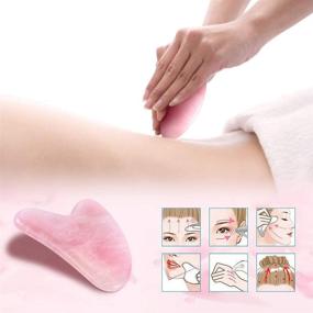 img 3 attached to Каменные инструменты для Gua Sha Массажа Лица - Лицевой массажер Гуаша с натуральным камнем нефритовым роликом - Успокаивающий скребок для кожи лица, шеи, рук и стоп - Способствует расслаблению, идеально для глаз, шеи и тела - Розовый кварц