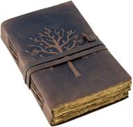 📚 дневник из старинной кожи книга "древо жизни" - кожаная скетчбук с тисненым орнаментом и старинной бумагой - идеально для рисования, скетчинга и письма - 240 страниц логотип