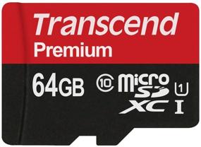 img 1 attached to 💾 High-Speed Transcend 64GB MicroSDXC Class10 UHS-1 Memory Card: 90 MB/s (TS64GUSDU1)